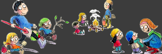 Illustration af pædagoger og børn der leger